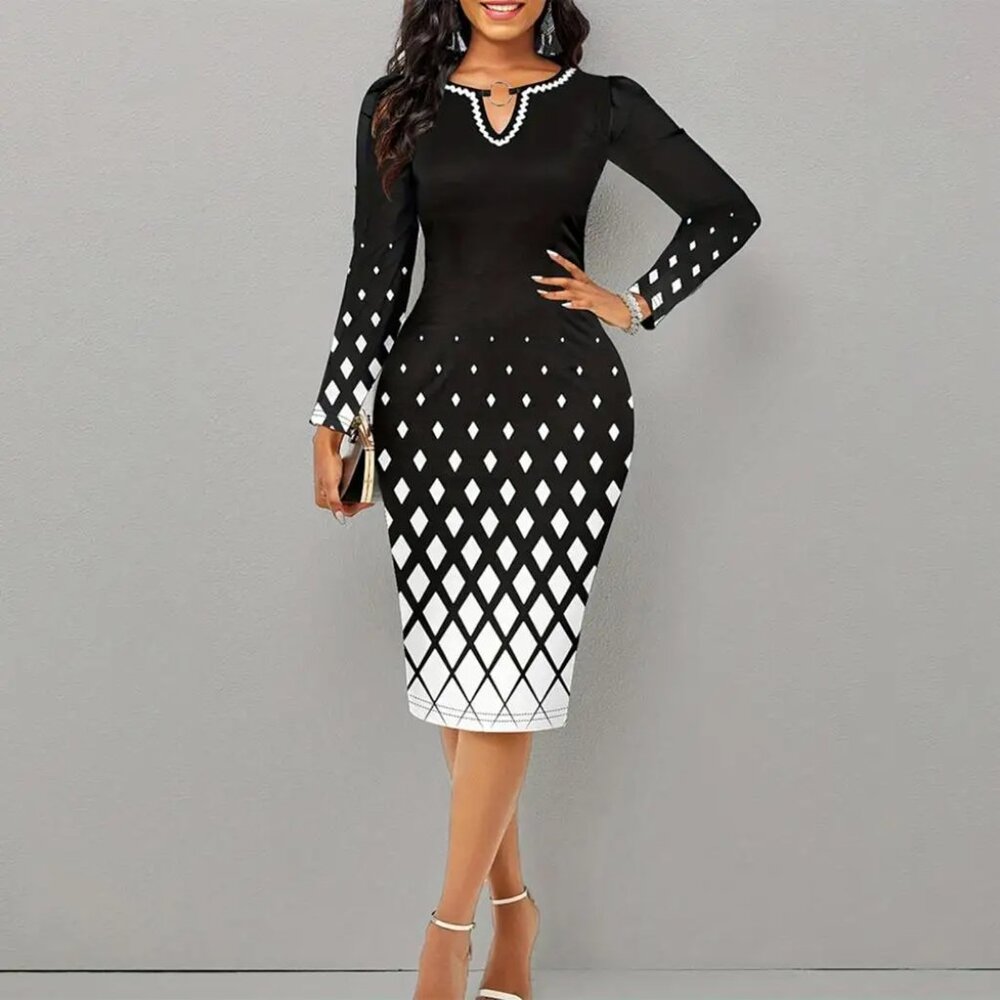 Elegant Women Geometric Printed Formal Dress